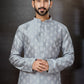 Kurta Pyjama Dupion Silk Grey Print Mens
