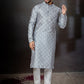 Kurta Pyjama Dupion Silk Grey Print Mens