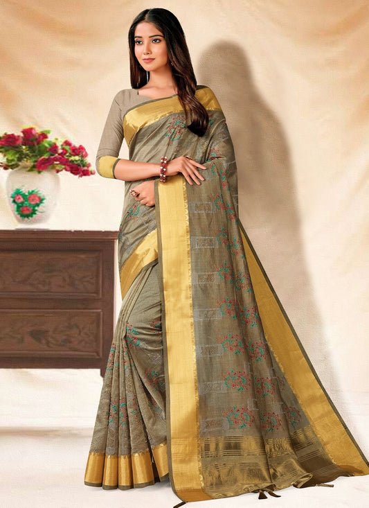 Contemporary Banarasi Silk Grey Embroidered Saree