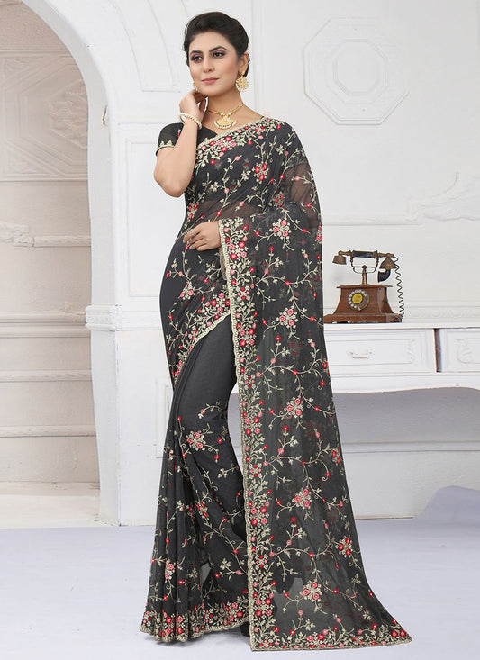 Classic Shimmer Grey Embroidered Saree