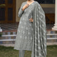 Straight Salwar Suit Cotton Grey Embroidered Salwar Kameez