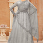 Floor Lenght Salwar Suit Net Grey Embroidered Salwar Kameez