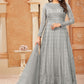 Floor Lenght Salwar Suit Net Grey Embroidered Salwar Kameez