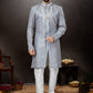 Indo Western Sherwani Jacquard Grey Embroidered Mens