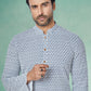 Kurta Pyjama Georgette Grey Embroidered Mens