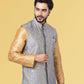 Nehru Jackets Jacquard Silk Grey Embroidered Mens