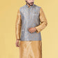 Nehru Jackets Jacquard Silk Grey Embroidered Mens