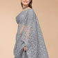 Designer Net Grey Embroidered Saree