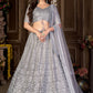 Lehenga Choli Net Grey Embroidered Lehenga Choli