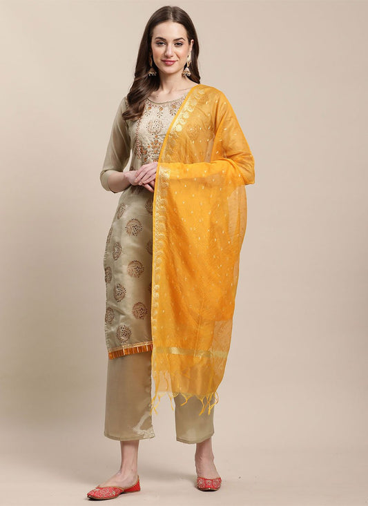 Salwar Suit Silk Blend Grey Embroidered Salwar Kameez
