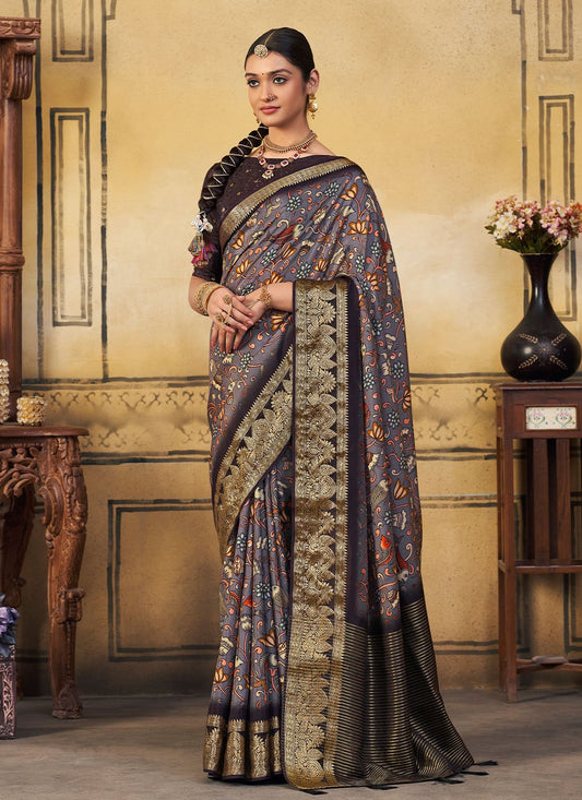 Designer Viscose Grey Patch Border Saree