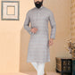 Kurta Pyjama Fancy Fabric Grey Digital Print Mens