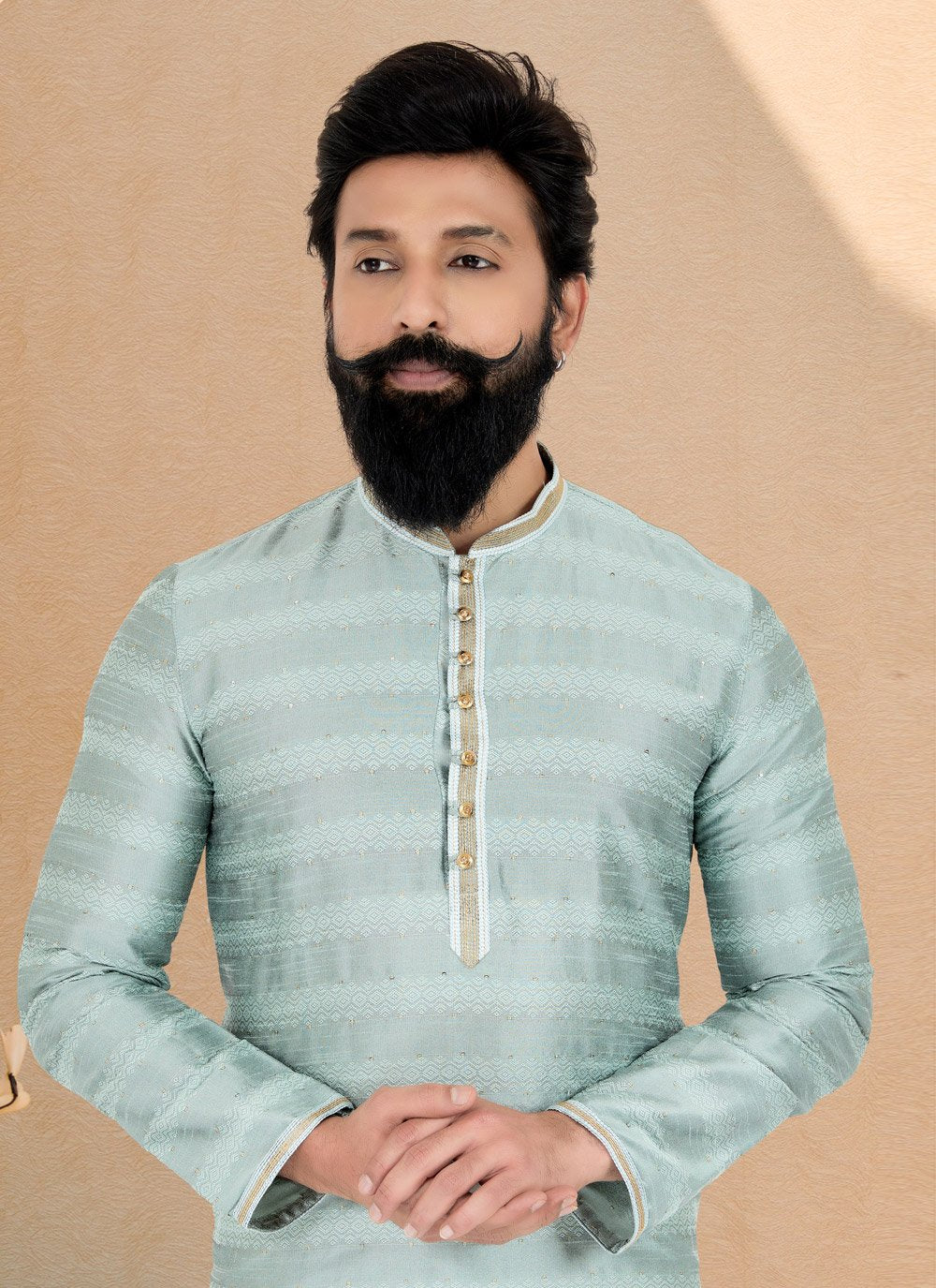 Kurta Pyjama Brocade Jacquard Grey Jacquard Work Mens