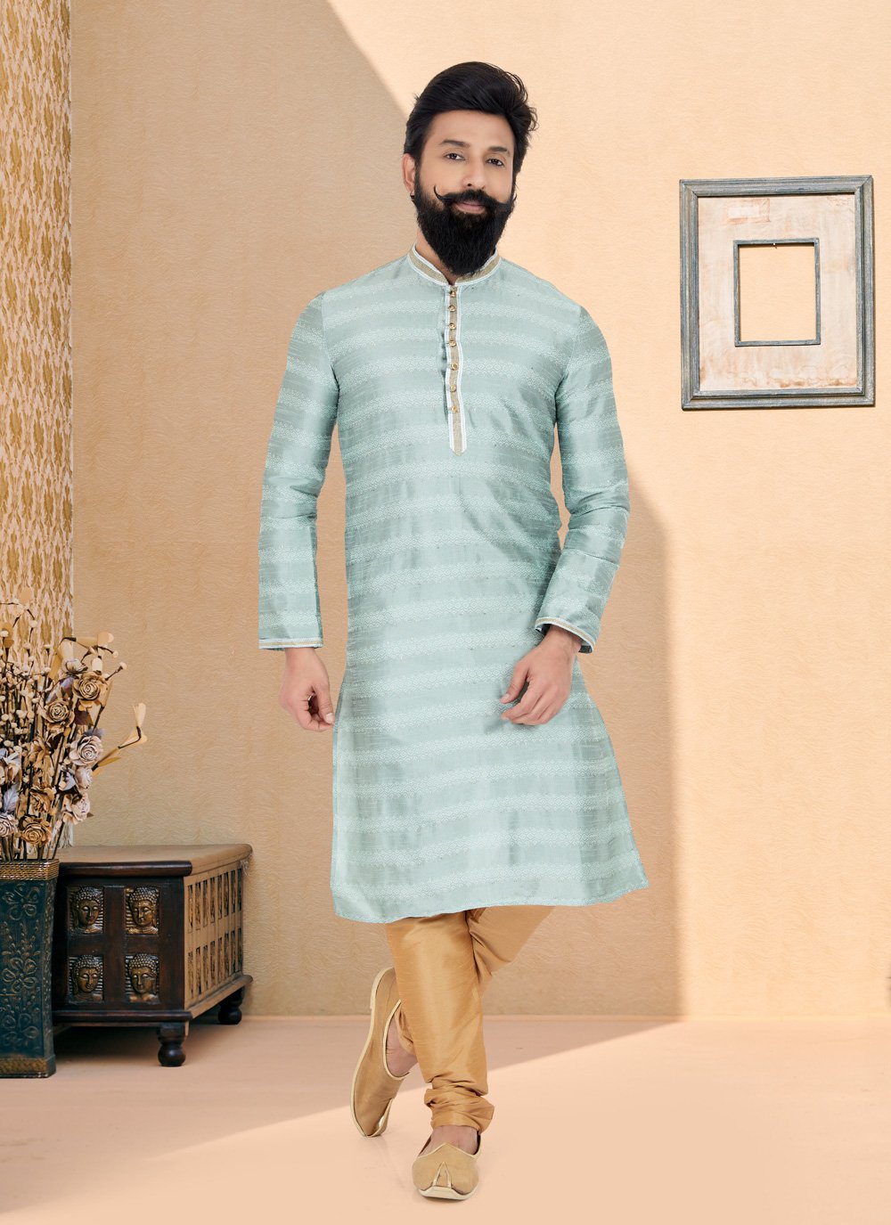 Kurta Pyjama Brocade Jacquard Grey Jacquard Work Mens