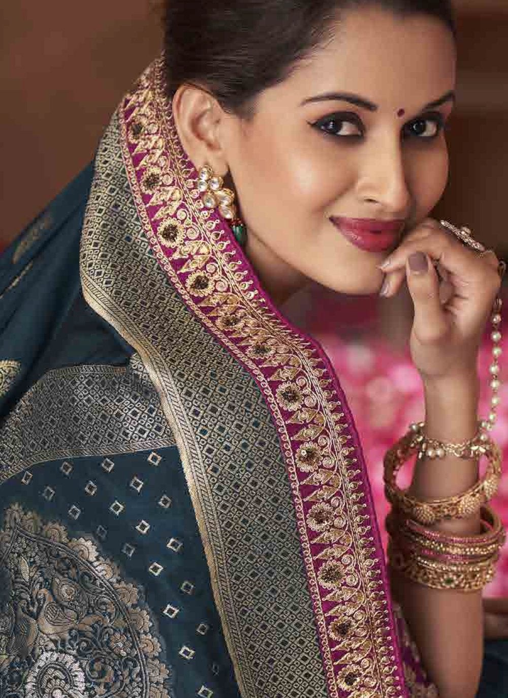 Classic Pure Dola Grey Patch Border Saree