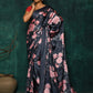 Designer Satin Grey Digital Print Saree