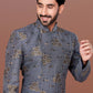 Indo Western Jacquard Grey Fancy Work Mens