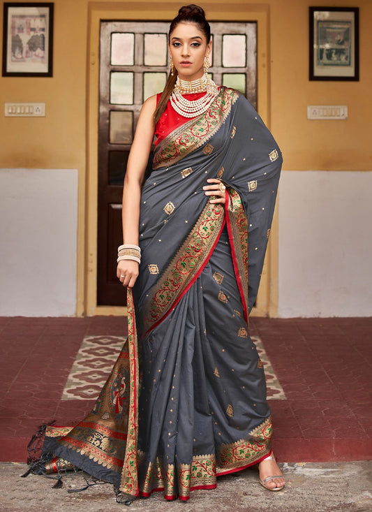 Contemporary Silk Grey Weaving Saree