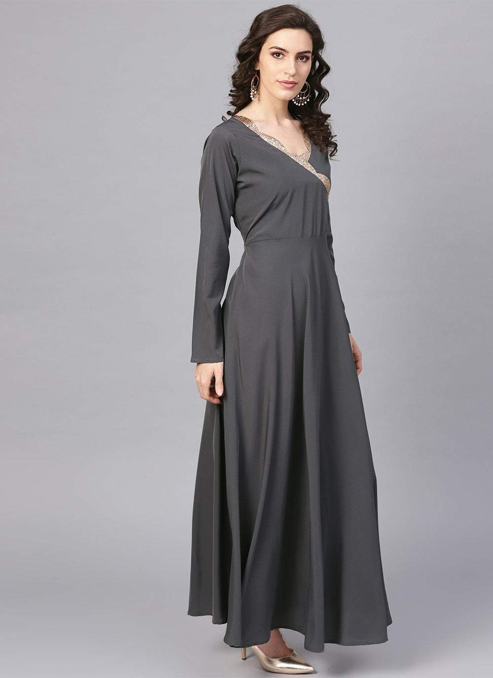 Gown Crepe Silk Grey Lace Gown