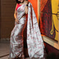 Classic Satin Grey Print Saree
