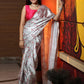 Classic Satin Grey Print Saree