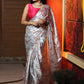Classic Satin Grey Print Saree