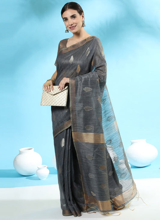 Classic Handloom Silk Grey Woven Saree