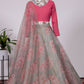 A Line Lehenga Organza Grey Floral Patch Lehenga Choli