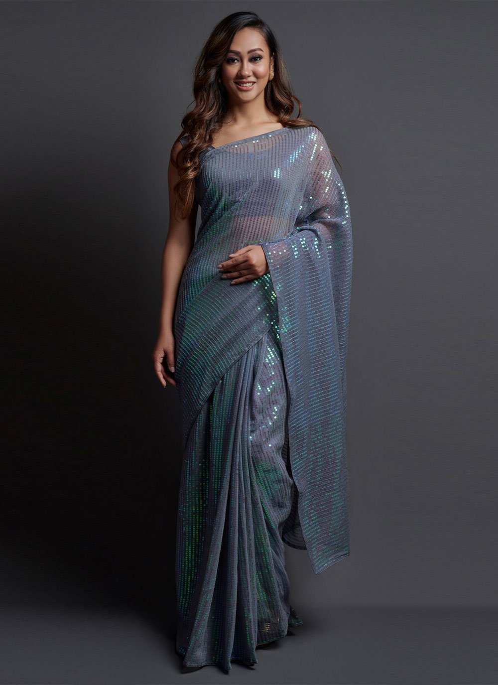 Contemporary Georgette Silk Grey Embroidered Saree