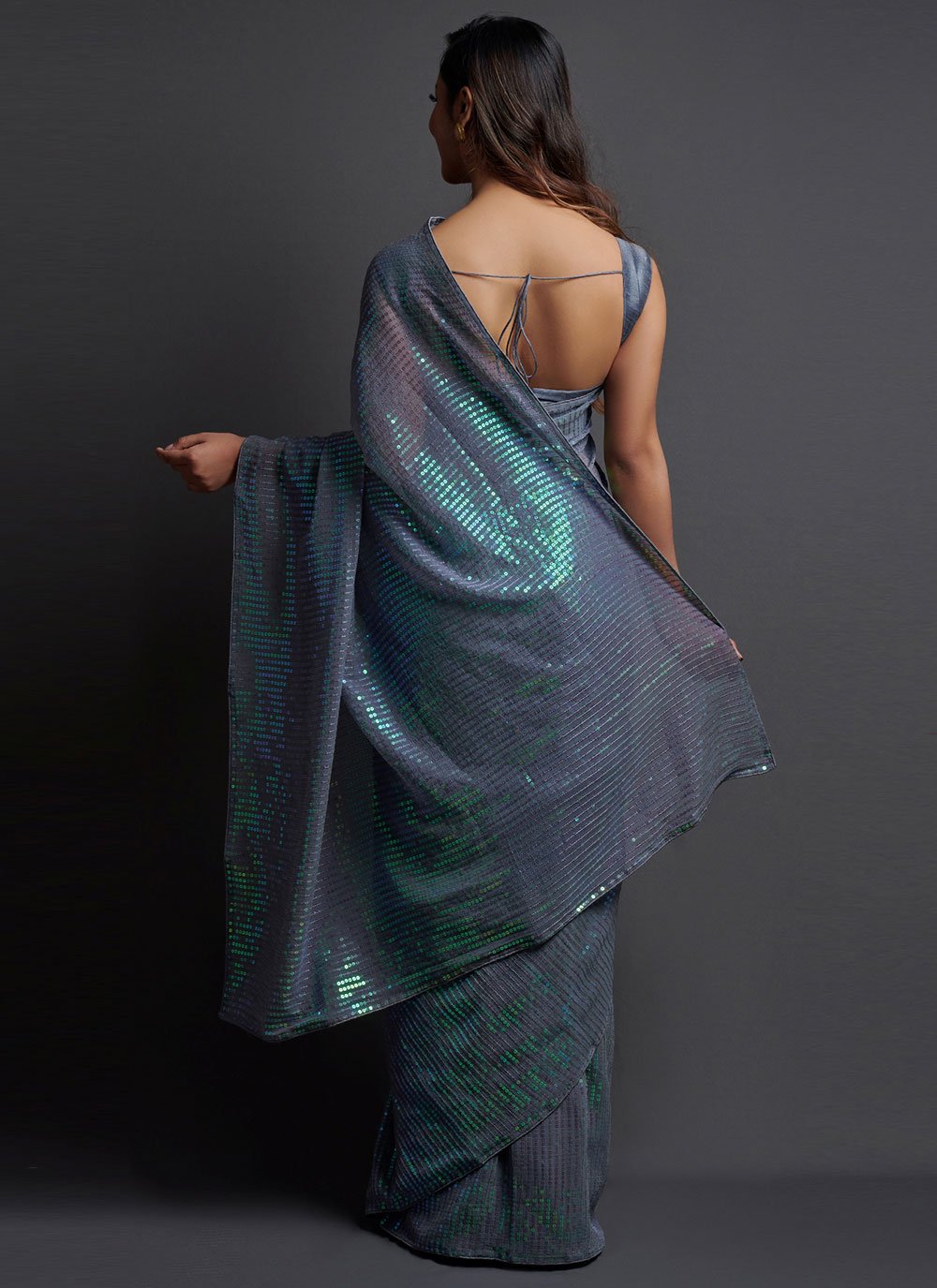 Contemporary Georgette Silk Grey Embroidered Saree