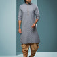 Dhoti Kurta Handloom Cotton Grey Digital Print Mens