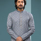 Dhoti Kurta Handloom Cotton Grey Digital Print Mens