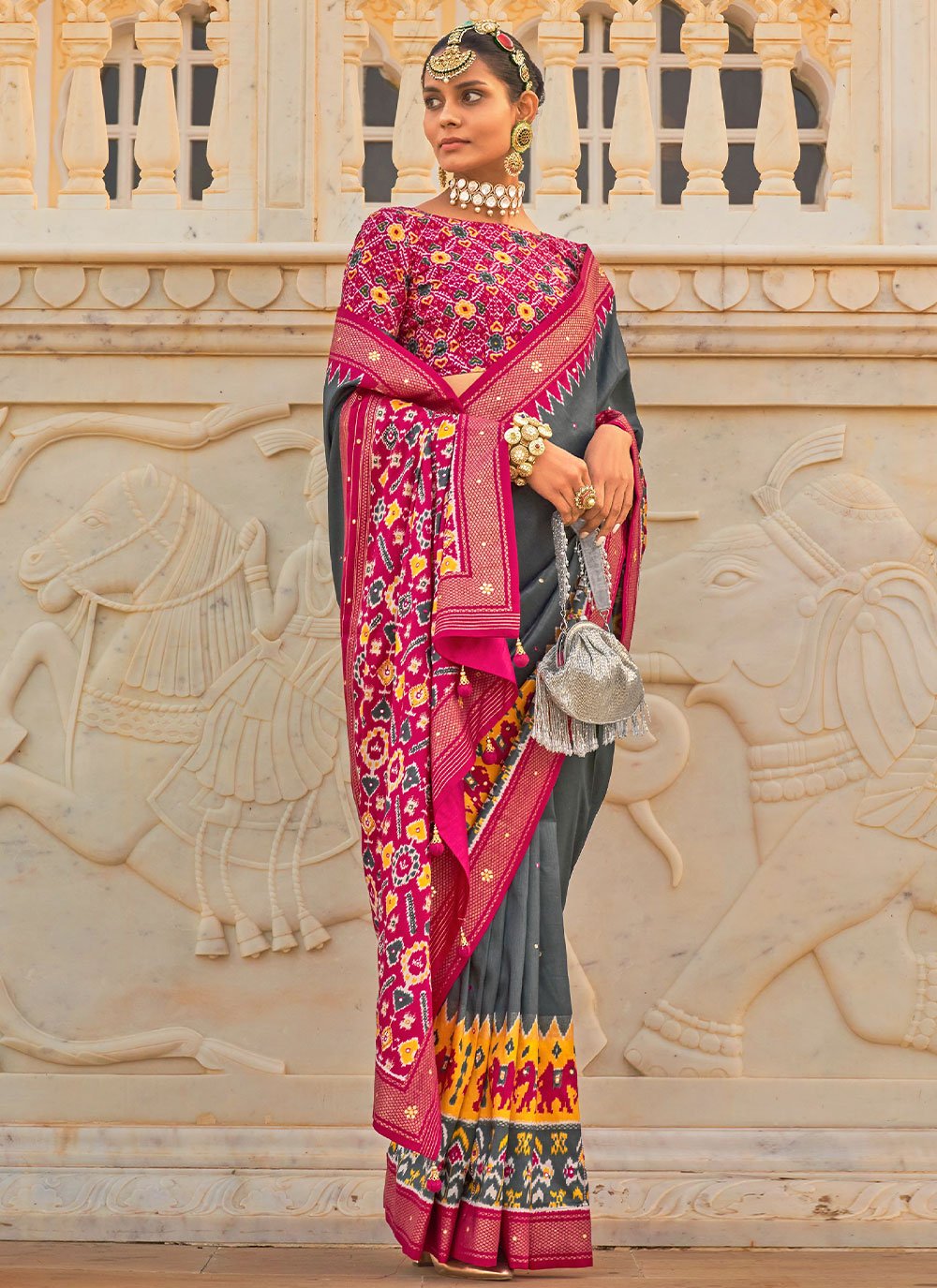 Classic Silk Grey Hand Work Saree