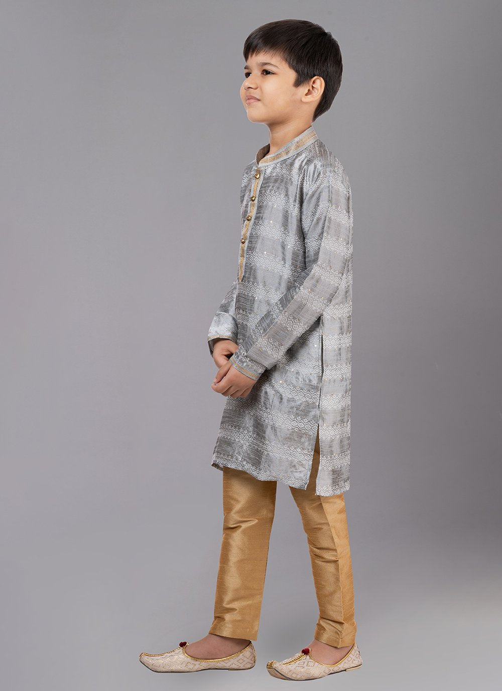 Kurta Pyjama Polly Cotton Grey Fancy Work Kids