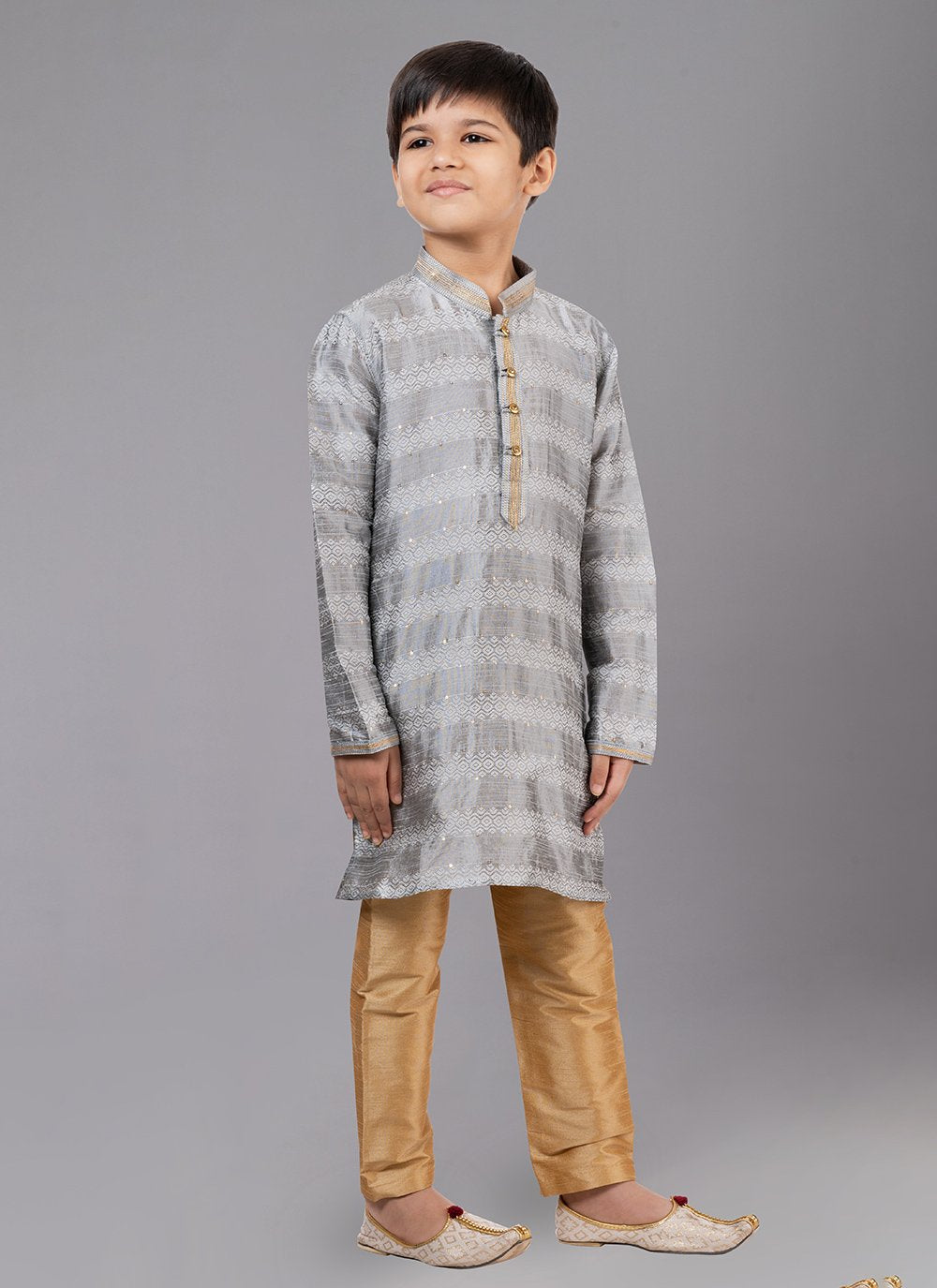 Kurta Pyjama Polly Cotton Grey Fancy Work Kids