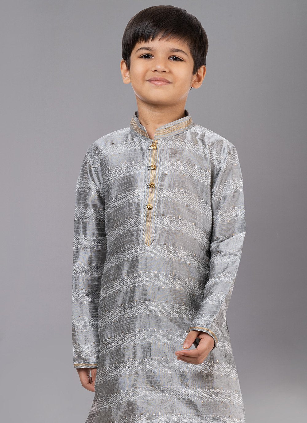 Kurta Pyjama Polly Cotton Grey Fancy Work Kids