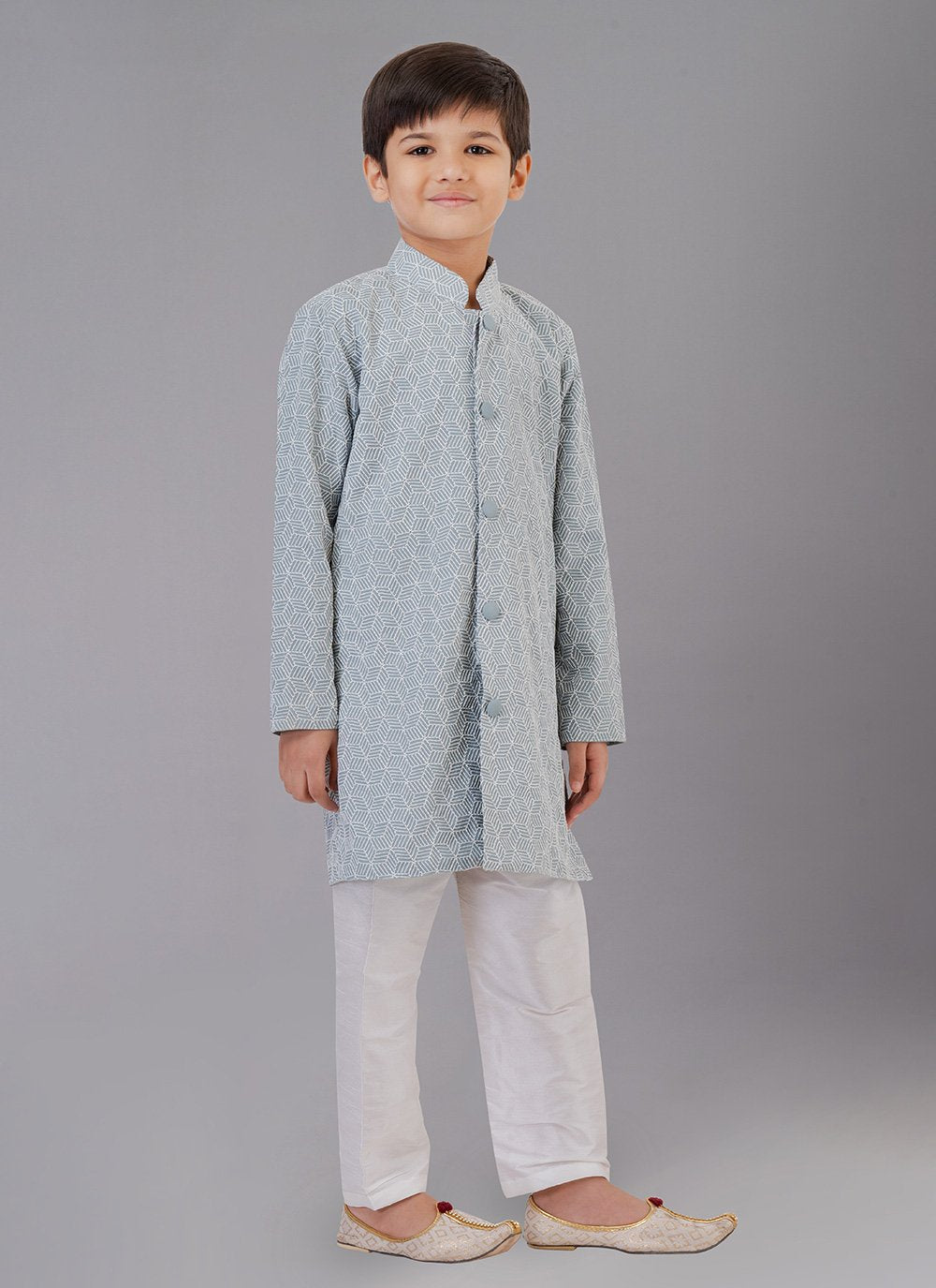 Kurta Pyjama Fancy Fabric Grey Embroidered Kids