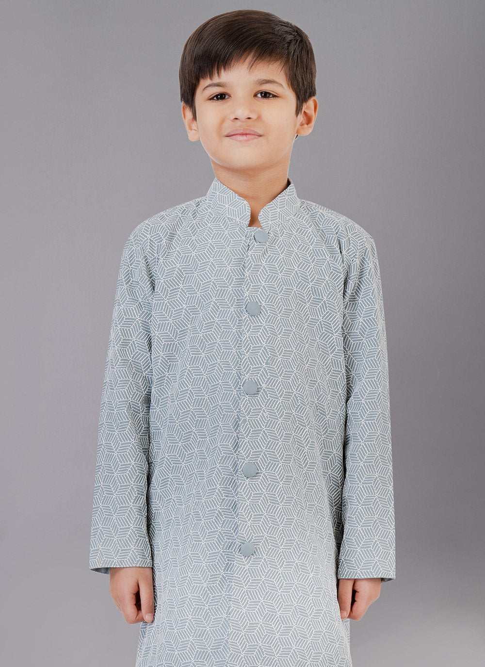 Kurta Pyjama Fancy Fabric Grey Embroidered Kids