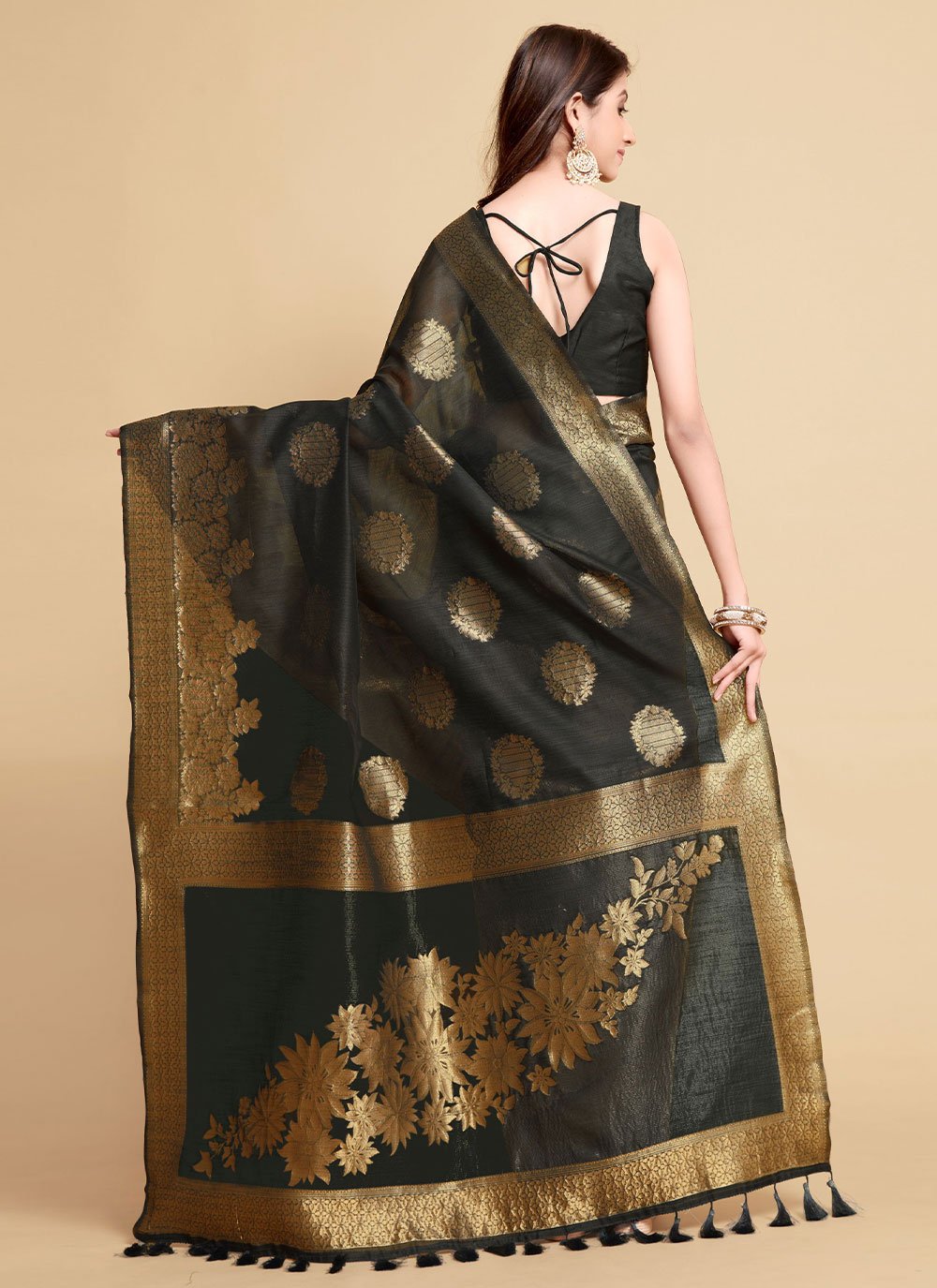 Contemporary Linen Grey Jacquard Work Saree