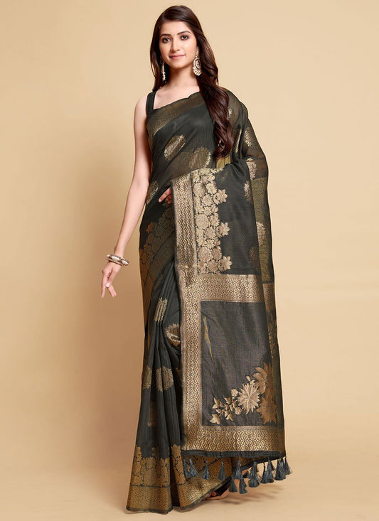 Contemporary Linen Grey Jacquard Work Saree