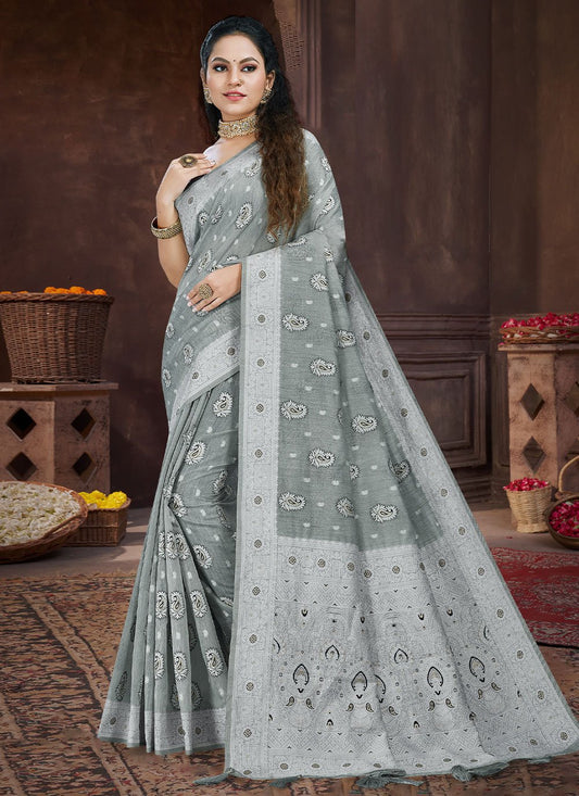 Classic Linen Grey Meena Saree