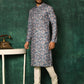 Kurta Pyjama Cotton Grey Print Mens