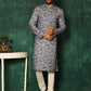 Kurta Pyjama Cotton Grey Print Mens