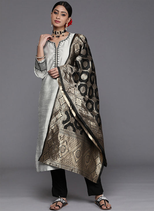 Pant Style Suit Art Silk Grey Embroidered Salwar Kameez