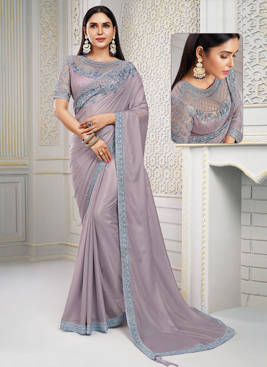 Trendy Saree Polyester Grey Embroidered Saree