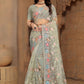 Classic Net Grey Cord Work Saree