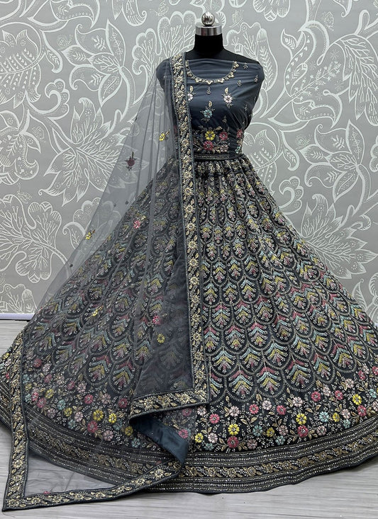 Lehenga Choli Net Grey Diamond Lehenga Choli