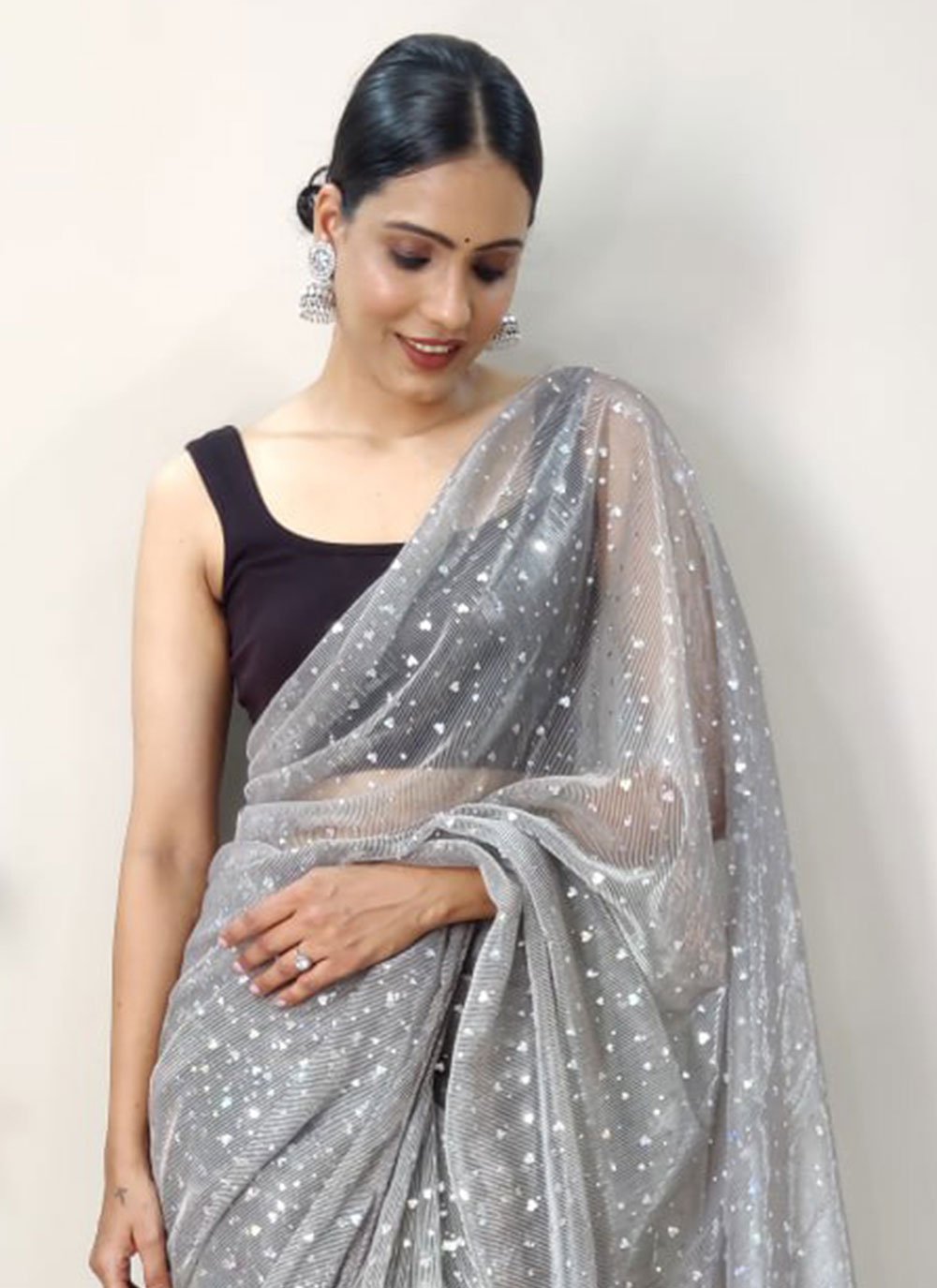 Trendy Saree Net Grey Sequins Saree