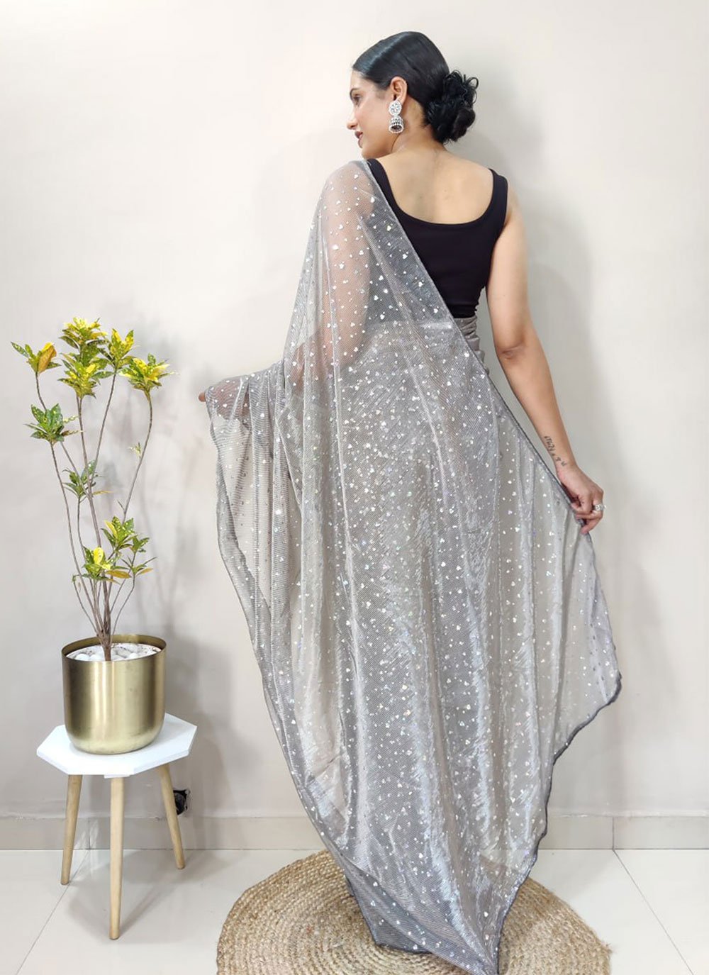 Trendy Saree Net Grey Sequins Saree