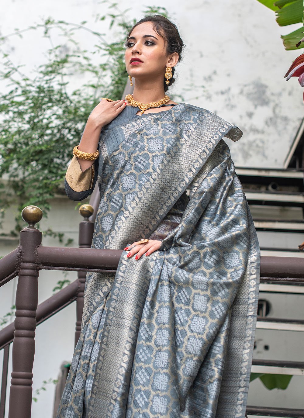 Classic Tussar Silk Grey Woven Saree